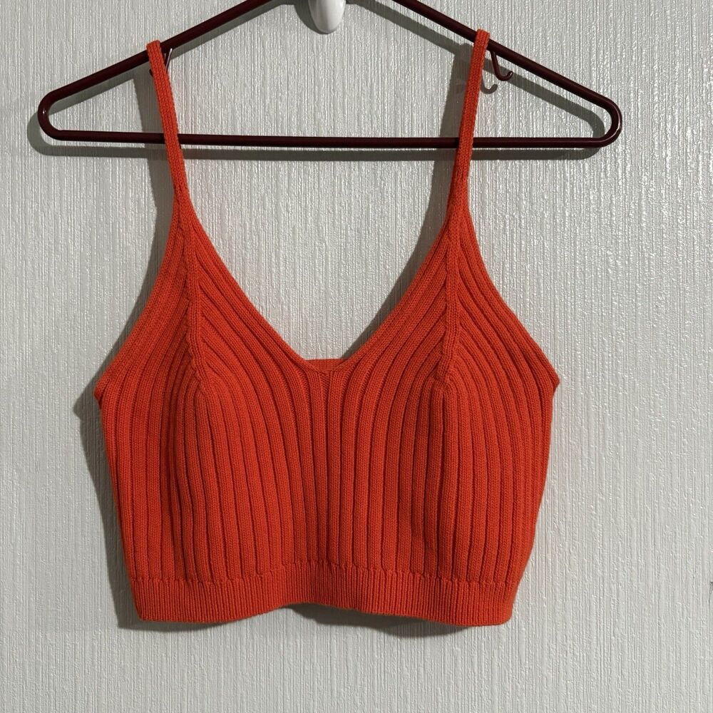 Free People Orange Knit Crop Tank Festival Boho Beach Hippie Fairy Earth Women S - Picture 1 of 6
